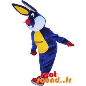 Blå, gul, rød og hvid kanin maskot - Spotsound maskot