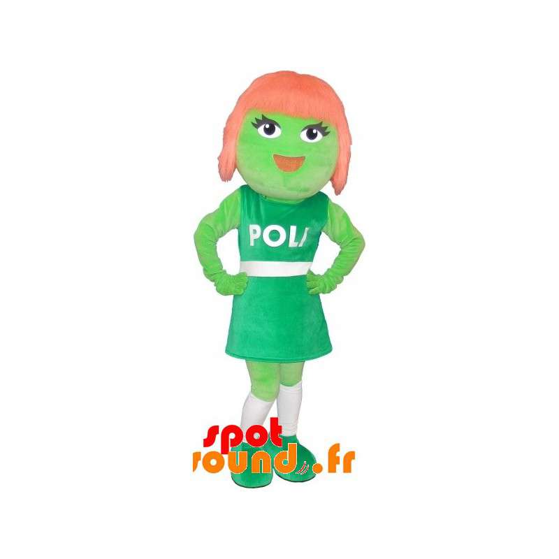Grön flickamaskot med rött hår - Spotsound maskot