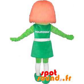 Grön flickamaskot med rött hår - Spotsound maskot