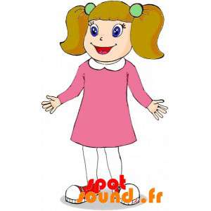 Rødhåret pige maskot klædt i lyserød med dyner - Spotsound