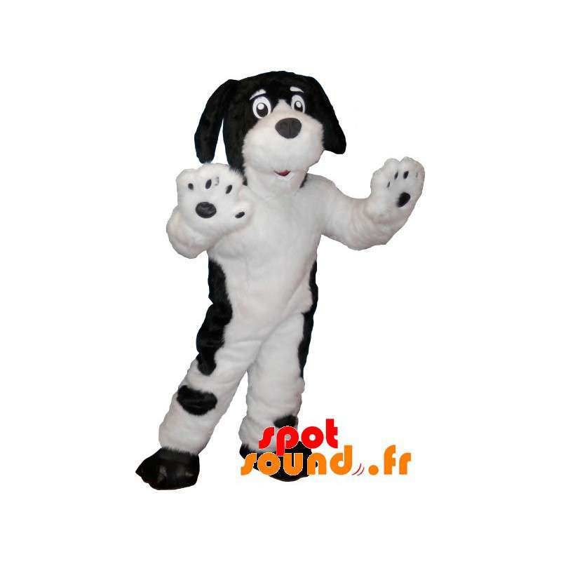 Blød og behåret sort og hvid hundemaskot - Spotsound maskot