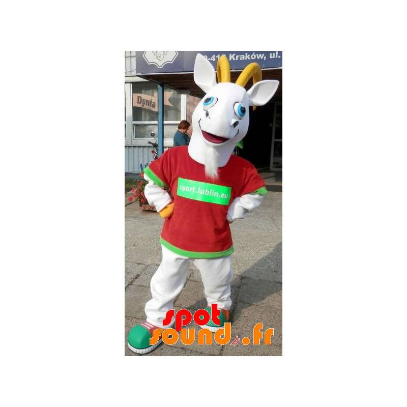 Vit och gul getmaskot. Getmaskot - Spotsound maskot Vit och gul getmaskot. Getmaskot - Spotsound maskot