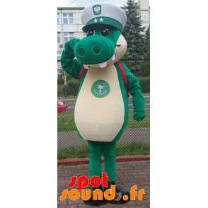 Grøn krokodille maskot med en kaptajnhue - Spotsound maskot