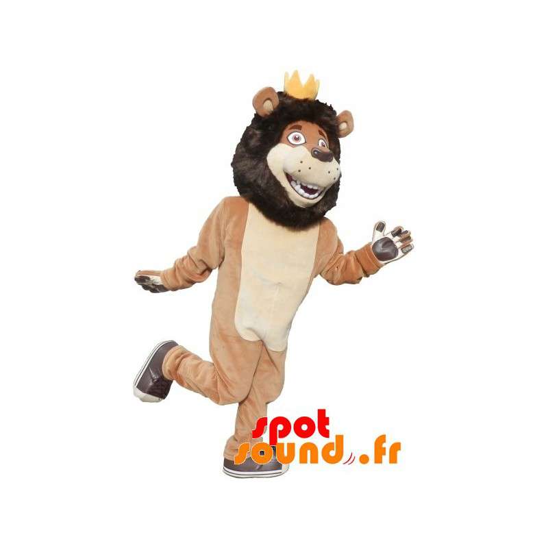 Svart, beige och vit lejonmaskot med en krona - Spotsound maskot