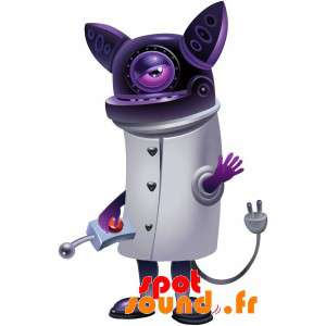 紫色の猫のマスコット、未来的なロボット
