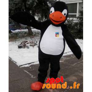 Svart, vit och orange pingvinmaskot. Penguin kostym - Spotsound