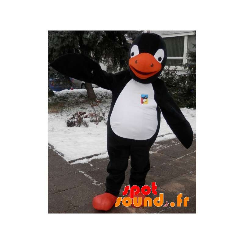 Svart, vit och orange pingvinmaskot. Penguin kostym - Spotsound