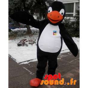 Sort, hvid og orange pingvin maskot. Pingvin kostume -