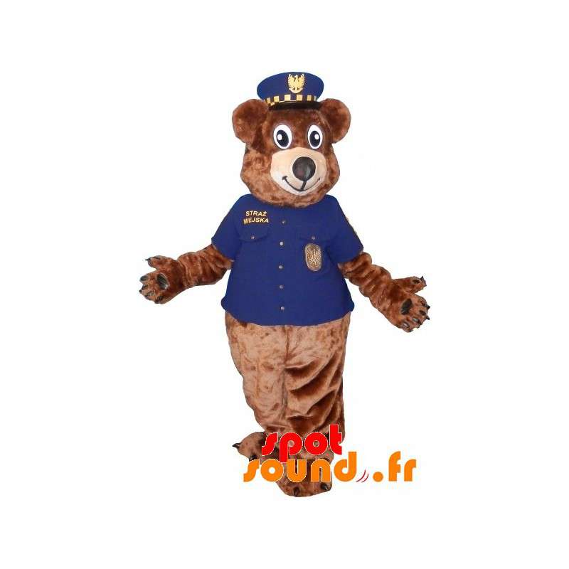 Brun nallebjörnmaskot i polisuniform - Spotsound maskot