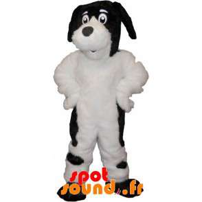 Hvid og sort hundemaskot, behåret og sød - Spotsound maskot