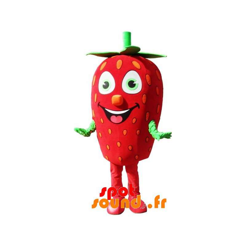 Jätte jordgubbar maskot. Röd och grön fruktmaskot - Spotsound