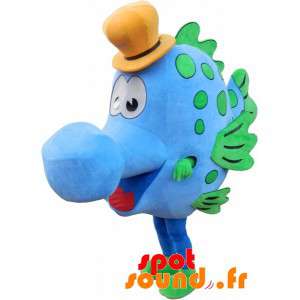 Mascotte de poisson bleu et...