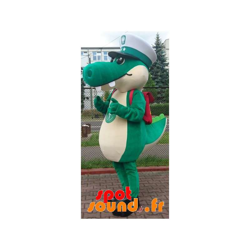 Grön krokodilmaskot med kaptenlock - Spotsound maskot
