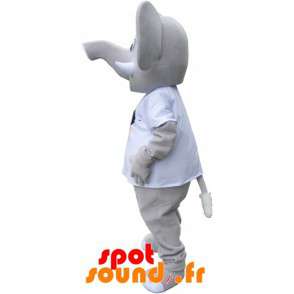 Kæmpe grå elefant maskot iført en hvid t-shirt - Spotsound