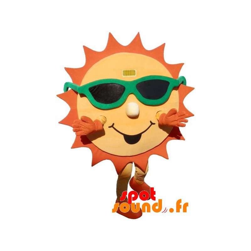 Gul och orange solmaskot med solglasögon - Spotsound maskot
