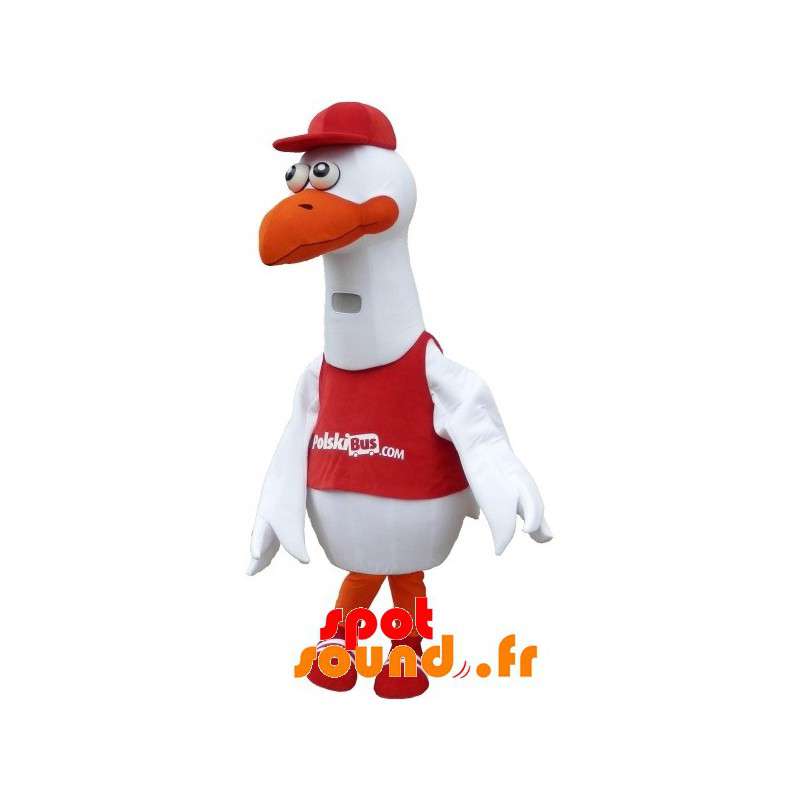 Vit måsemaskot med haklapp och mössa - Spotsound maskot Vit måsemaskot med haklapp och mössa - Spotsound maskot