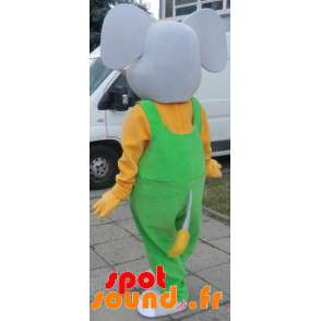 Grå och gul elefantmaskot klädd i overaller - Spotsound maskot