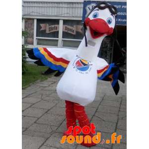 Hvid stork maskot med flerfarvede vinger - Spotsound maskot