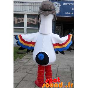 Hvid stork maskot med flerfarvede vinger - Spotsound maskot