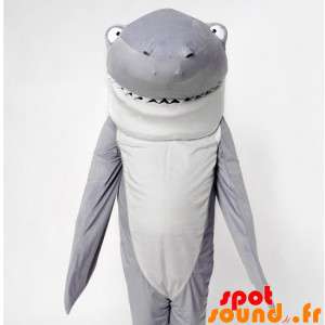 Maskot grå och vit haj, imponerande och rolig - Spotsound maskot