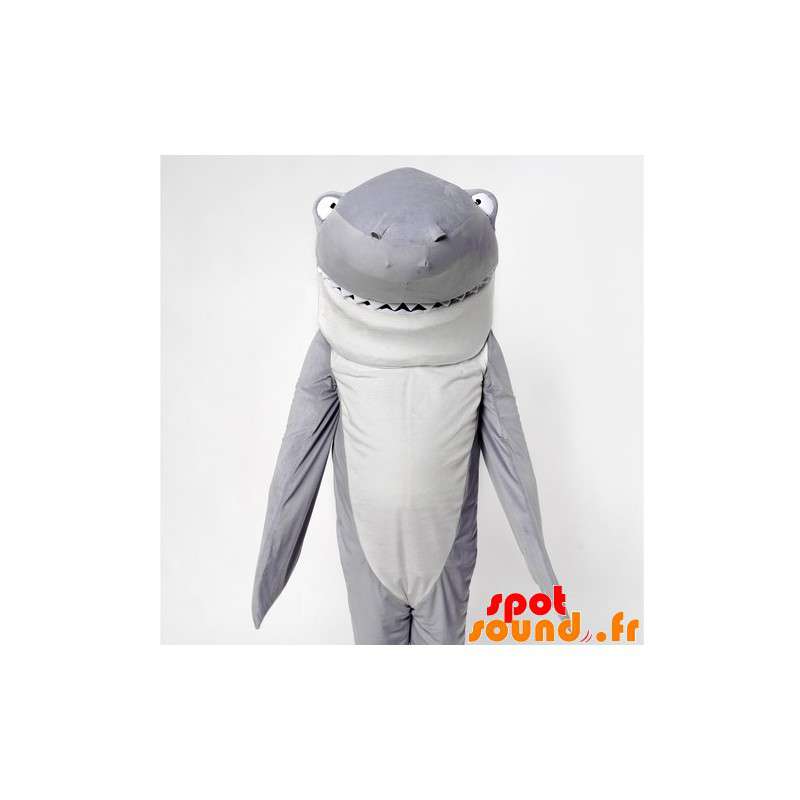 Maskot grå och vit haj, imponerande och rolig - Spotsound maskot