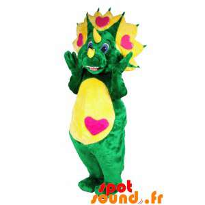 Grön och gul dinosaurie maskot med hjärtan - Spotsound maskot