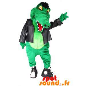 Grøn krokodille maskot i rocker-outfit - Spotsound maskot
