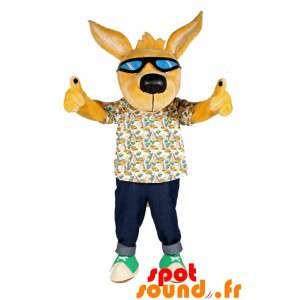 Gul hund maskot med solbriller