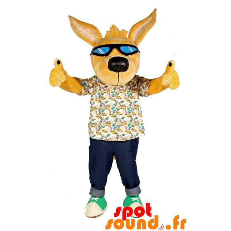 Gul hundemaskot med solbriller - Spotsound maskot