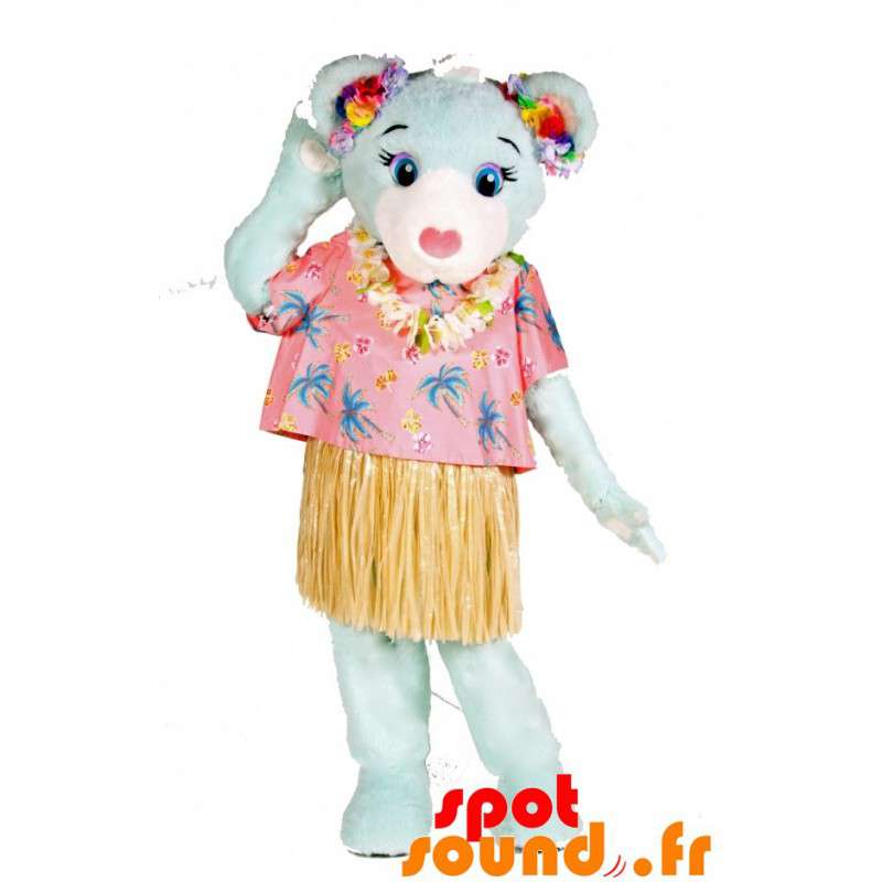 Blå bamse maskot i ferieudstyr - Spotsound maskot