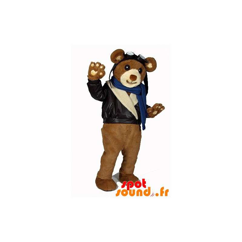 Brun bamse maskot i biker-outfit - Spotsound maskot