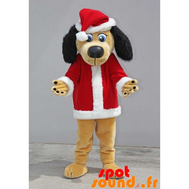 Beige og sort hundemaskot klædt som julemanden - Spotsound