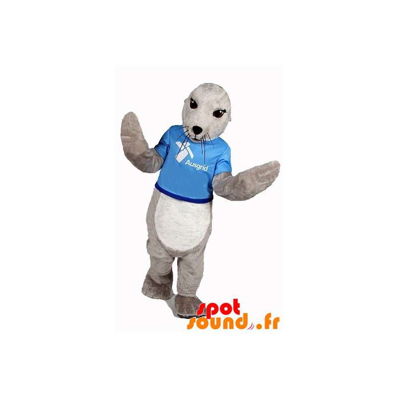 Maskot grå og hvit sjøløve. Sel-maskot - Forsegle maskoter - MASFR033457 - SpotSound.fr