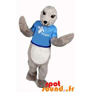 Maskot grå og hvit sjøløve. Sel-maskot - Forsegle maskoter - MASFR033457 - SpotSound.fr