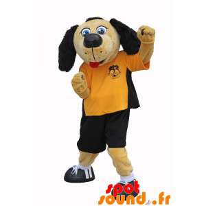 Beige och svart hundmaskot i fotbollsdräkt - Spotsound maskot
