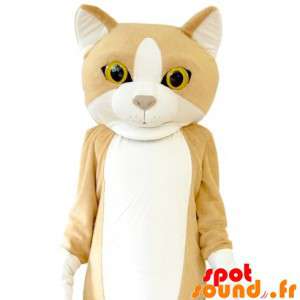 Maskot beige och vit katt, jätte. Kattdräkt - Spotsound maskot