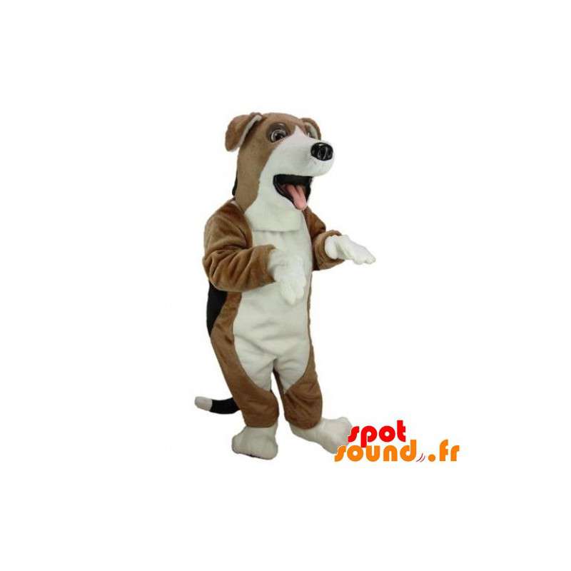 Brun, hvid og sort hundemaskot. Hundedragt - Spotsound maskot