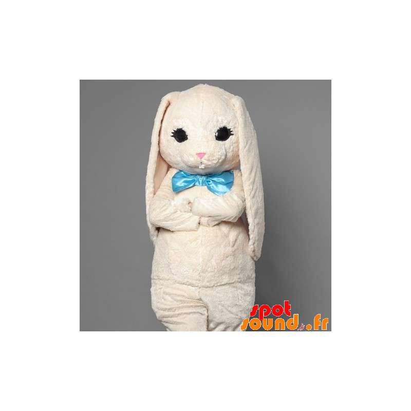 Hvid kaninmaskot med blå slips - Spotsound maskot