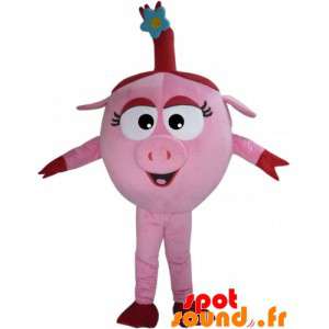 Pink og rød gris maskot, rund og sjov - Spotsound maskot