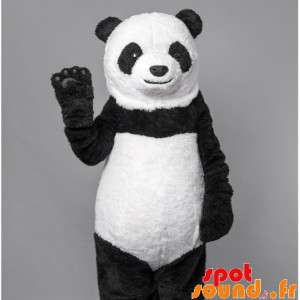 Panda mascotte, zwart en...