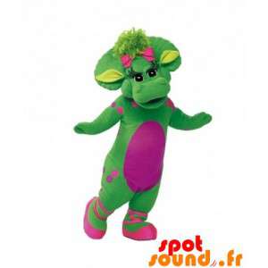 Grøn og lyserød dinosaur maskot, kæmpe og elegant - Spotsound