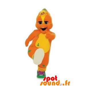 Orange och gul dinosaurie-maskot med sneakers - Spotsound maskot