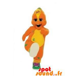 Orange och gul dinosaurie-maskot med sneakers - Spotsound maskot