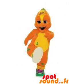 Orange och gul dinosaurie-maskot med sneakers - Spotsound maskot