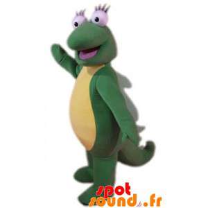 Kæmpe og sjov grøn og gul dinosaur maskot - Spotsound maskot