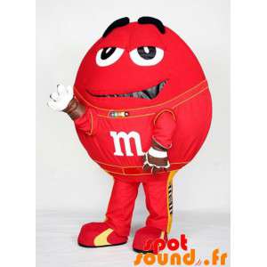 Kæmpe rød M&M maskot. Chokolade slik maskot - Spotsound maskot