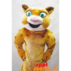 Orange beige leopardmaskot med stora gröna ögon - Spotsound