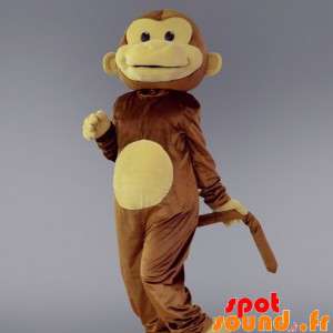 Brun og beige abemaskot. Chimpanse kostume - Spotsound maskot