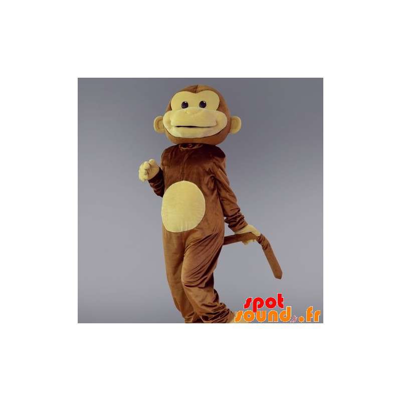 Brun og beige abemaskot. Chimpanse kostume - Spotsound maskot