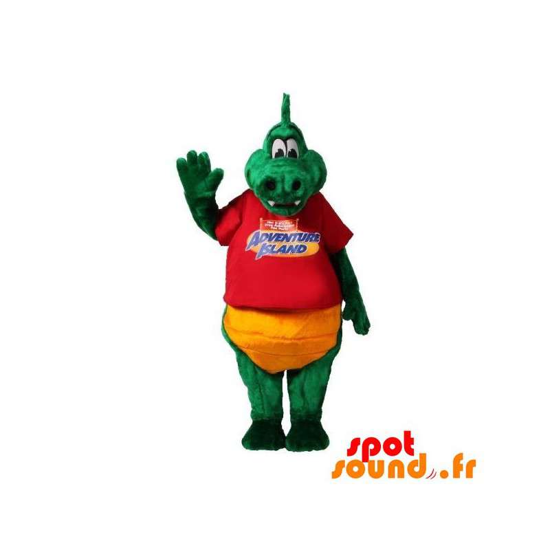 Koop Groene krokodil mascotte lief en geel in Crocodile Mascottes Kleur verandering Geen verandering Besnoeiing L (180-190 cm) Goed om te fotograferen Neen Met de kleren? (indien aanwezig op de